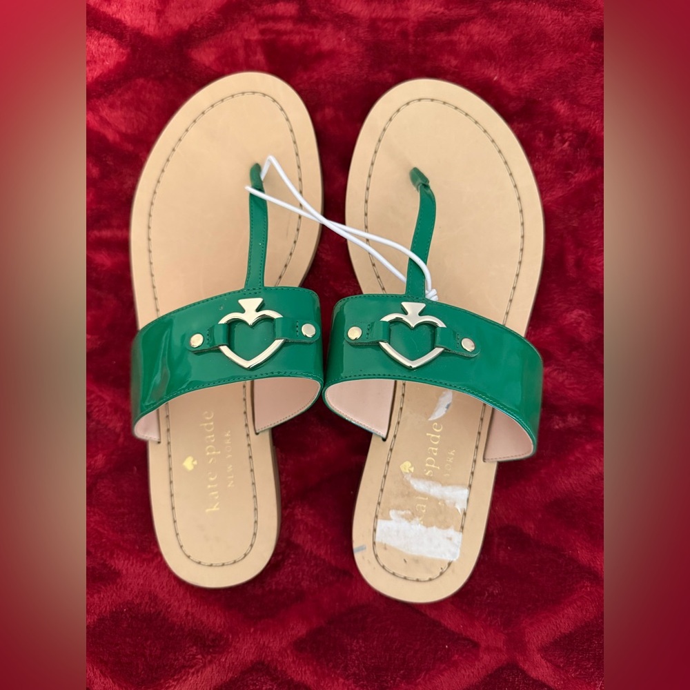 kate spade Green Patent Leather Heart-Accent Thong Sandals